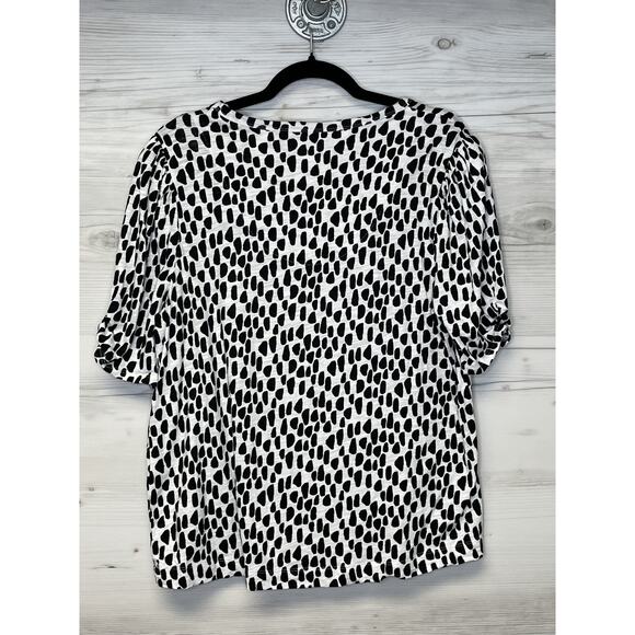 Chicos Shirt Womens XL Black White Animal Print Puff Sleeve Cotton Modal Top - Picture 9 of 9